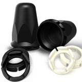 Aero Front Matte Black Interlocking Hub Cover Kits. Each kit Includes: 2 hub covers & 20 clamp-on Hug-A-Lugs®.